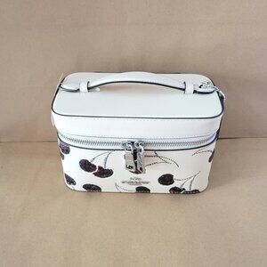 Coach CDC13 Cherry Print Smooth Leather Cosmetic Travel Case Chalk Multi Makeup